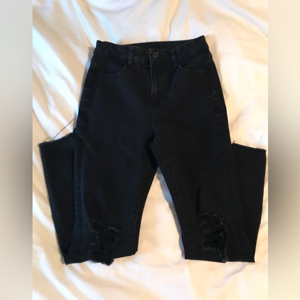 High Rise Black Distressed Skinny Jean
